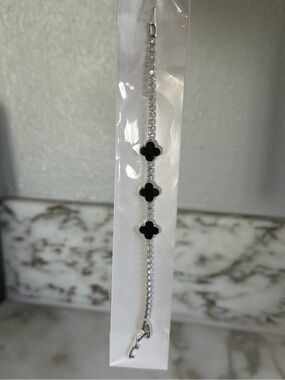 Silver Bracelet with Black Clover Accents